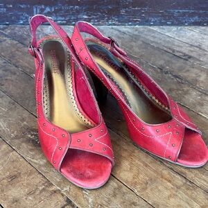 Seychelles Red Peep-Toe Heels with Stud Accents